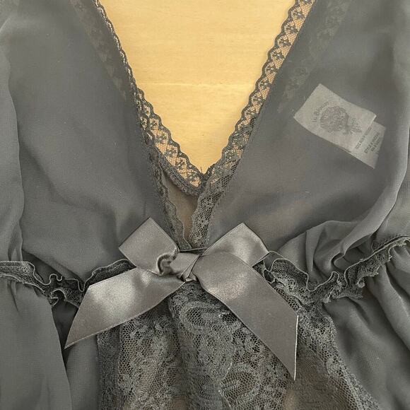 In bloom by Jonquil black baby doll camisole sheer lace with bow size medium - Picture 2 of 8